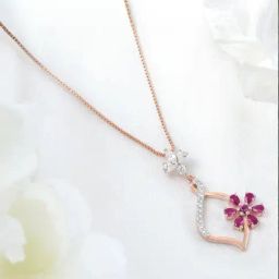 Zavya Pink floral Rose Gold Plated 925 Sterling Silver Pendant-image-90
