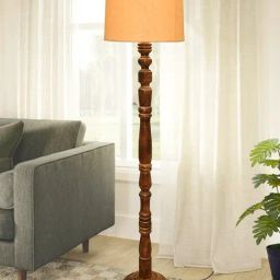 Homesake Rustic Walnut Brown Floor Lamp with Yellow Shade for Living Room & Bedroom-picture-16