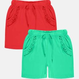 Kiddopanti Kids Red & Green Solid Shorts (Pack Of 2)-image-56