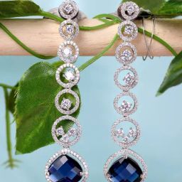 Saraf RS Jewellery Rhodium Plated Blue AD studded Drop Earrings-22