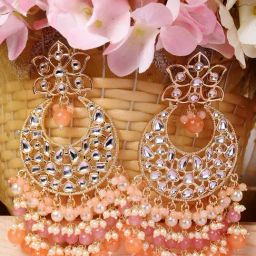 Saraf RS Jewellery Gold Orange Kundan Chandballi Earrings-46
