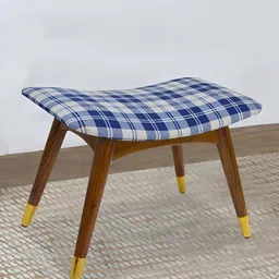 GLOBALLY INDIAN White & Blue Sheesham Wood Stool With Cushioned Seat-52