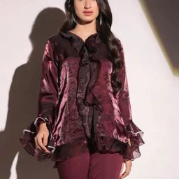 BInfinite Wine Showtime Rasin Ruffled Top-15