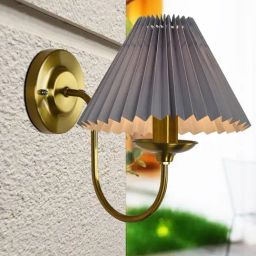 Homesake Brass Finish Metal Antique Wall Sconces Pleated Lamp-image-34