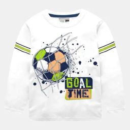 Bonkids Boys White & Olive Green Printed Cotton T-Shirt-image-74