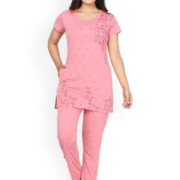 CLINT Printed Round Neck Top With Trouser Night Suit-picture-34