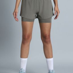 CULT Women Dark Grey Performance Pro Training Layered Shorts-image-7