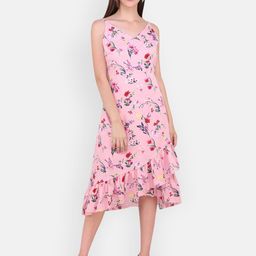 MARC LOUIS Floral Printed Crepe Fit & Flare Midi Dress-image-85