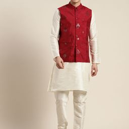 SOJANYA Mandarin Collar Regular Kurta With Churidar & With Nehru Jacket-picture-13