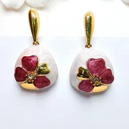 AVANT-GARDE PARIS Gold Plated Artificial Stones Studded Teardrop Enamelled Drop Earrings-image-35