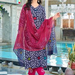 GoSriKi Ethnic Motifs Printed Straight Kurta With Trousers & Dupatta-image-98