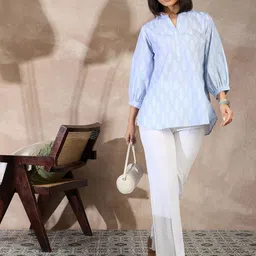 all about you Floral Print Mandarin Collar Puff Sleeve Top-image-26