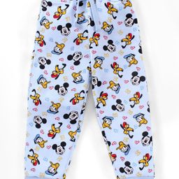 Babyhug Cotton Full Length Ribbed Waist Lounge Pant Micky Mouse Print - Blue-picture-34