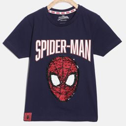 Nap Chief Half Sleeves Spider Man Theme Printed Reversible Sequin Tee - Navy Blue-image-61