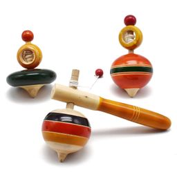 Funwood Games Wooden Spinning Tops Toys Set of 3 Pcs - Wind Tops - Assorted Color-1