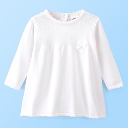 Babyhug Knitted Full Sleeves Woollen Dress With Solid Colour - Offwhite-image-86