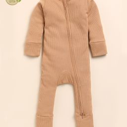 Cot & Candy Full Sleeves Ribbed  Zipper Romper - Beige-image-90