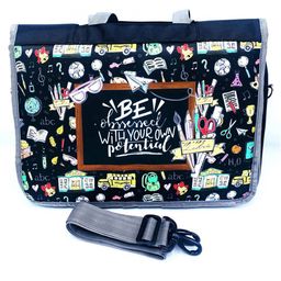 Echo Boomers Classroon Design Print Tote A4 Size Drawing Activity Bag with Multiple Utility Pockets - Grey-image-2