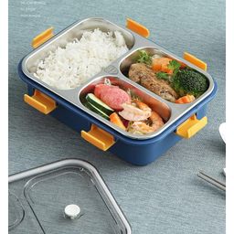 Luvlittle  3 Compartment Stainless Steel Insulated Lunch Box for Kids, Boys and Girls Perfect Tiffin Box for School & Office Men and Women -BLUE-Pack of 1-10