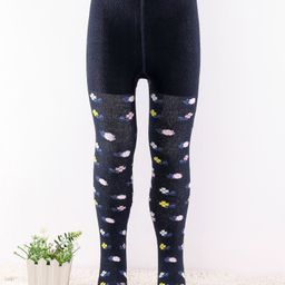 Cute Walk by Babyhug Anti-Bacterial Cotton Knit Footed Tights Floral Print - Navy Blue-picture-32