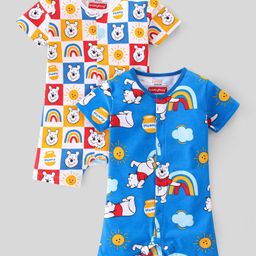 Babyhug Disney Interlock Cotton Knit Half Sleeves Romper Winnie The Pooh Print Pack of 2 - Multicolour-image-17