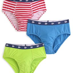 Honeyhap Premium Cotton Elastane Knit Briefs with Striped & Solid Pack of 3 -Tender Shoot Green & High Risk Red French Blue-image-74