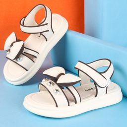 Oh! Pair Slip On Sandals with Velcro Closure & Bow Applique - Cream-image-55