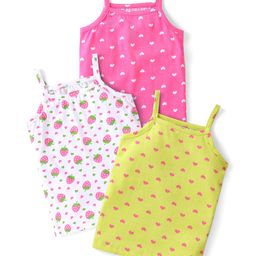 Babyhug 100% Cotton Knit Singlet Sleeves Slips With Heart Print Pack of 3- Multicolor-image-67