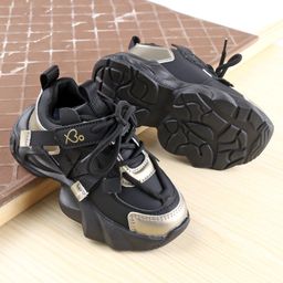 Babyoye Lace Up & Velcro Closure Solid Colour Sneaker Shoes - Black-image-9