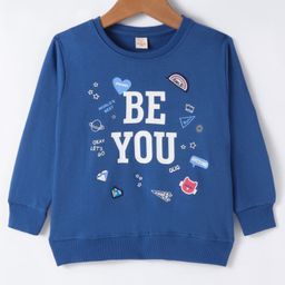 Olio Kids Cotton Knitted Full Sleeves Sweatshirt With Text Print - Blue-picture-8