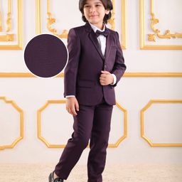 Mark & Mia Cotton Woven Full Sleeves Textured 3 Piece Party Suit With Bow - Violet-image-92