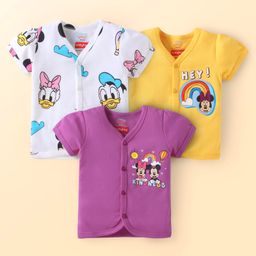 Babyhug Disney Interlock Knit Half Sleeves Jhablas With Minnie & Friends Graphics Pack of 3 - Purple White & Yellow-image-21