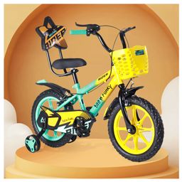 Jazz Rider Kids Bicycle with Storage Basket Bell & Training Wheels - Sky Blue & Yellow-21