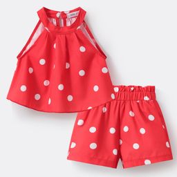 Mark & Mia Sleeveless Halter Neck Top & Shorts Set with Polka Dots - Red-image-5