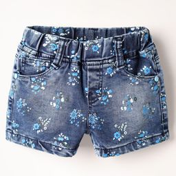 Olio Kids Knit Above Knee Length Denim Shorts With Floral Print - Navy Blue-image-86