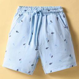 Taeko Single Jersey Knee Length Shorts With Leaf Print - Light Blue-image-1
