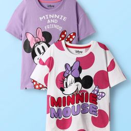 HoneyHap Disney Single Jersey Knit Half Sleeves T-Shirt with Minnie Mouse and Family Graphics Pack of 2 - Plum & White-image-105
