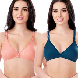 Bella Mama Cotton Elastane Knit Maternity Non Wired Nursing Bra Pack o f 2 (Colour May Vary)-image-24