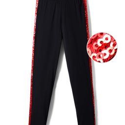 Pine Kids Cotton Knit Full Length Leggings With Tape Detailing & Stretch - Black-image-90
