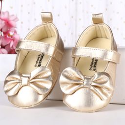 Cute Walk by Babyhug Velcro Closure Booties With Bow Applique - Golden-image-46