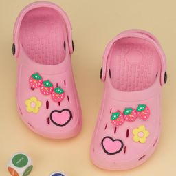 Yellow Bee Solid Clogs With Strawberry & Floral Charms - Pink-image-96