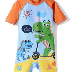 ROVARS Half Raglan Sleeves Legged Swimsuit with Dino Print - Light Blue-image-38