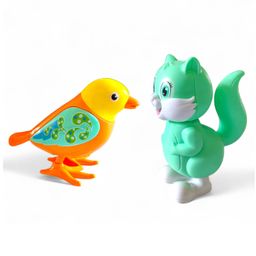 Fiddlys 2 pcs Jumping Sparrow, Squirrel Key Operated Wind Up Toys for Toddler Kids Colorful Funny Moving Toys for Babies Pack of 2 (Sparrow & Squirrel Assorted)-1