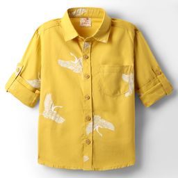 Rikidoos Full Sleeves Birds Printed Shirt - Mustard-image-59