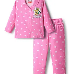 Babyhug Disney Single Jersey Knit Full Sleeves Front Open Night Suit with Minnie Mouse Graphics - Pink-picture-1