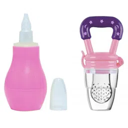 Baby Miniature Silicone Pink Nose Cleaner Nasal Aspirator with Silicone Fruit and Food Nibbler Pacifier for Babies-picture-12