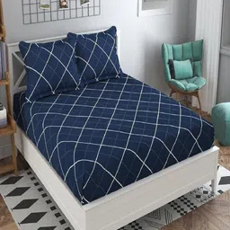 Aura Blue Geometric 144 TC King Bedsheet with 2 Pillow Covers-image-31