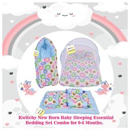Kwitchy New Born Baby Bedding Combo of Mattress with Net Sleeping Bag 4 Pcs Gadda Set - Blue image 2
