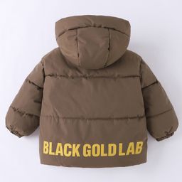 Kookie Kids Full Sleeves Front Open Padded Hooded Jacket with Quilted Design & Text Print - Brown image 2