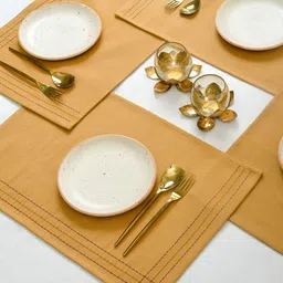 Myntra Elegant Homes 4-Pcs Mustard Yellow Cotton Table Placemats-image-34